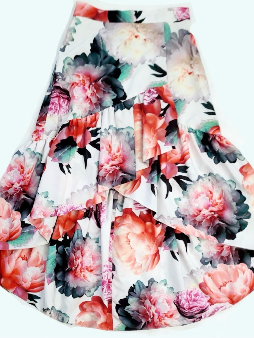 ELIZA J Womens 6 HILO Faux Wrap Hi Low Skirt Ruffle Floral Print Maxi-Skirt